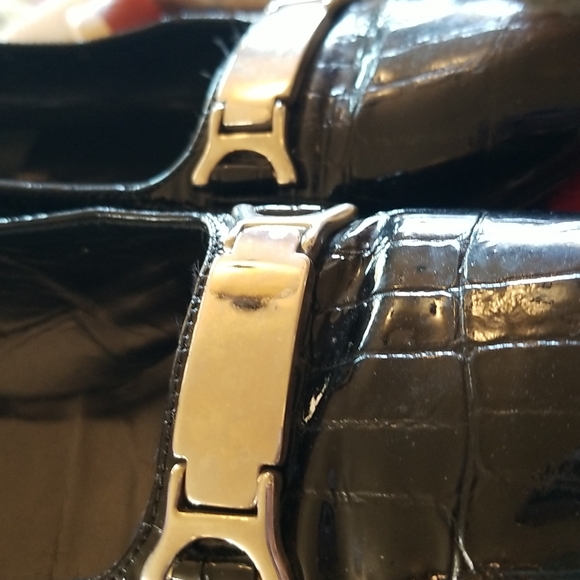 STUART WEITZMAN Crocodile Black Patent Leather Silver Buckle Pump Heels Shoes 8N - Picture 12 of 12